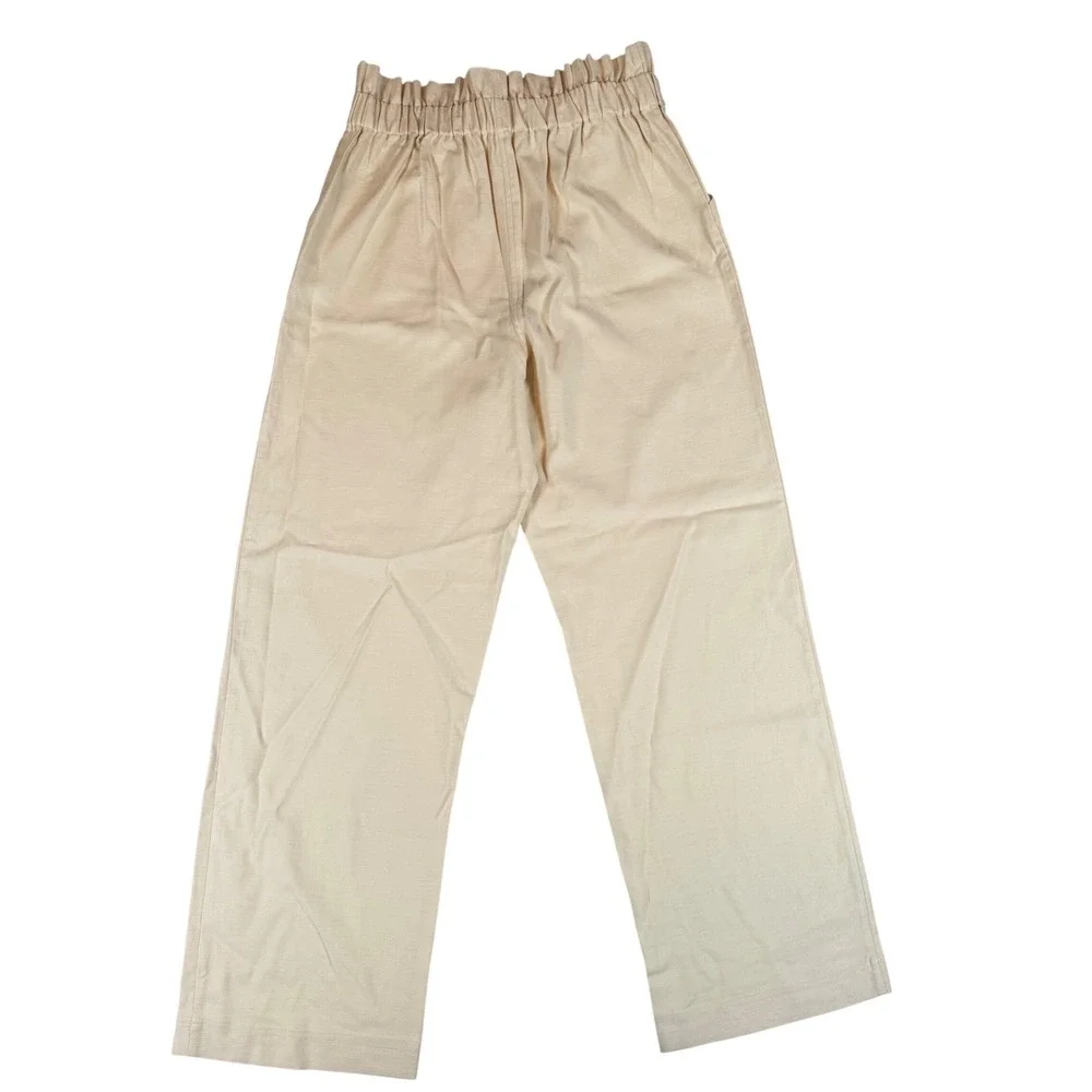 Sezane Silas Cream Linen Blend Paperbag Waist Wide Leg Trousers Pants Ecru Sz 46